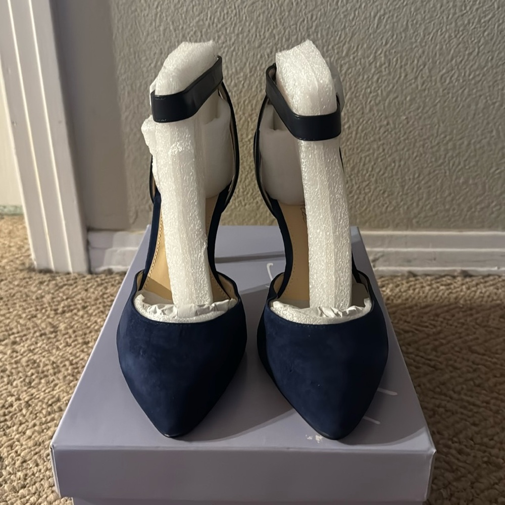 NWT Navy Blue Suede Strappy Pumps